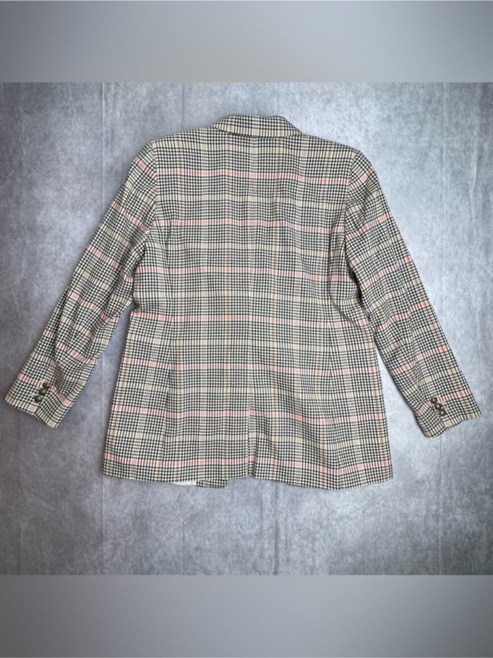 LOFT Plaid Blazer Women’s 14 Pink Cream Tailored Preppy bronze Button Jacket - Picture 6 of 7